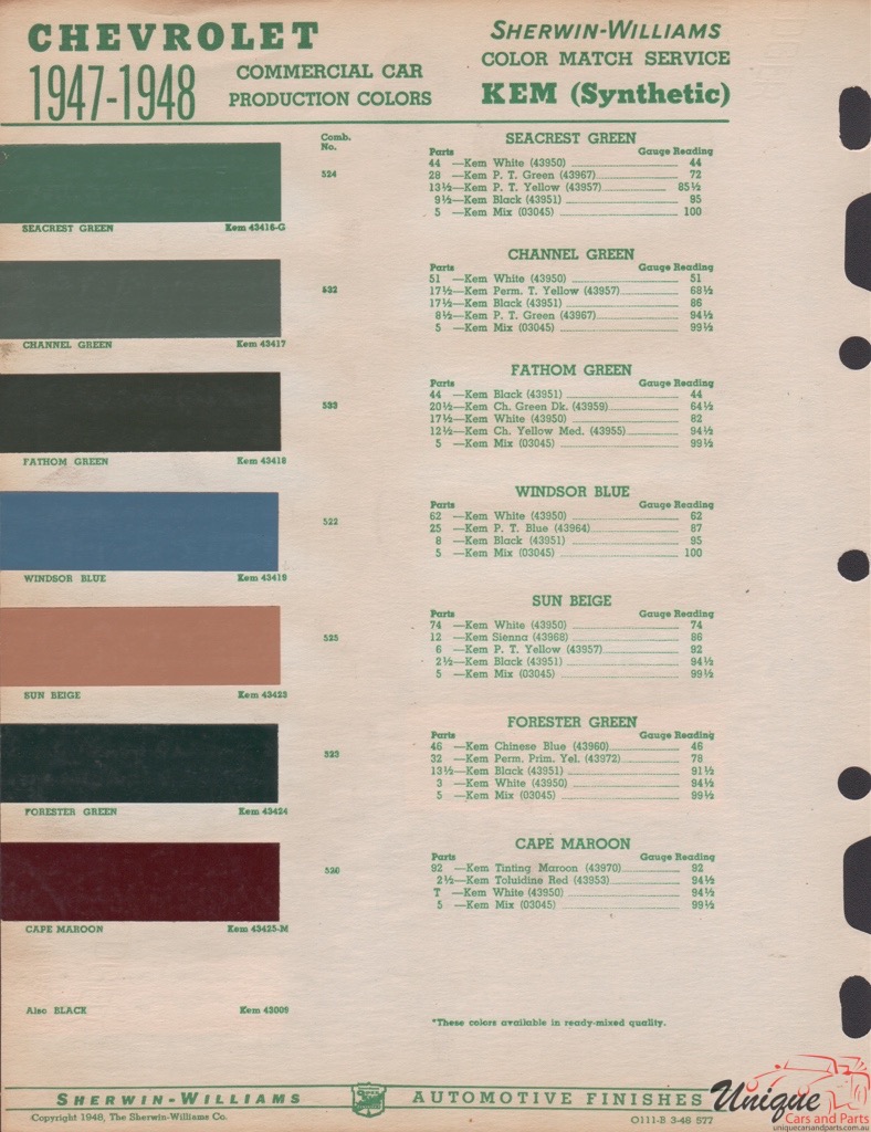 1948 GM Truck And Commercial Paint Charts Williams 2